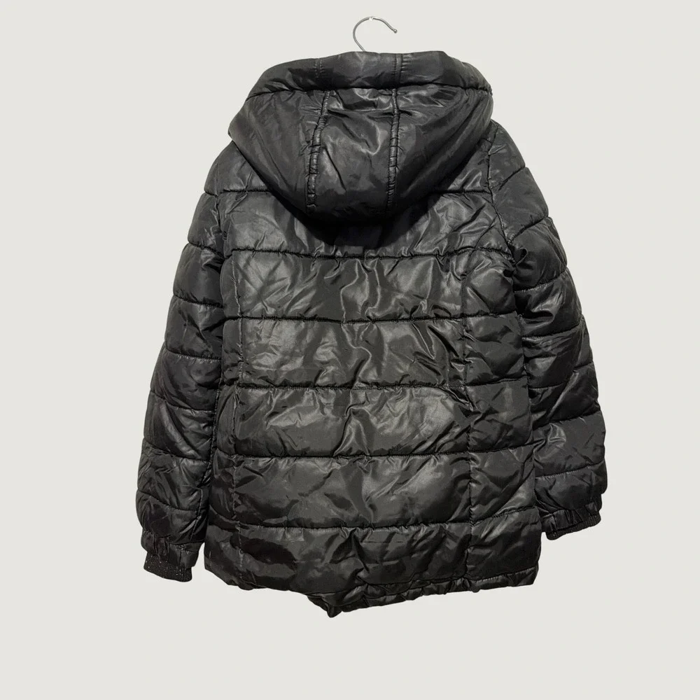 Justice Girls Black Puffer Jacket Hooded Quilted Winter Coat Size 6/7